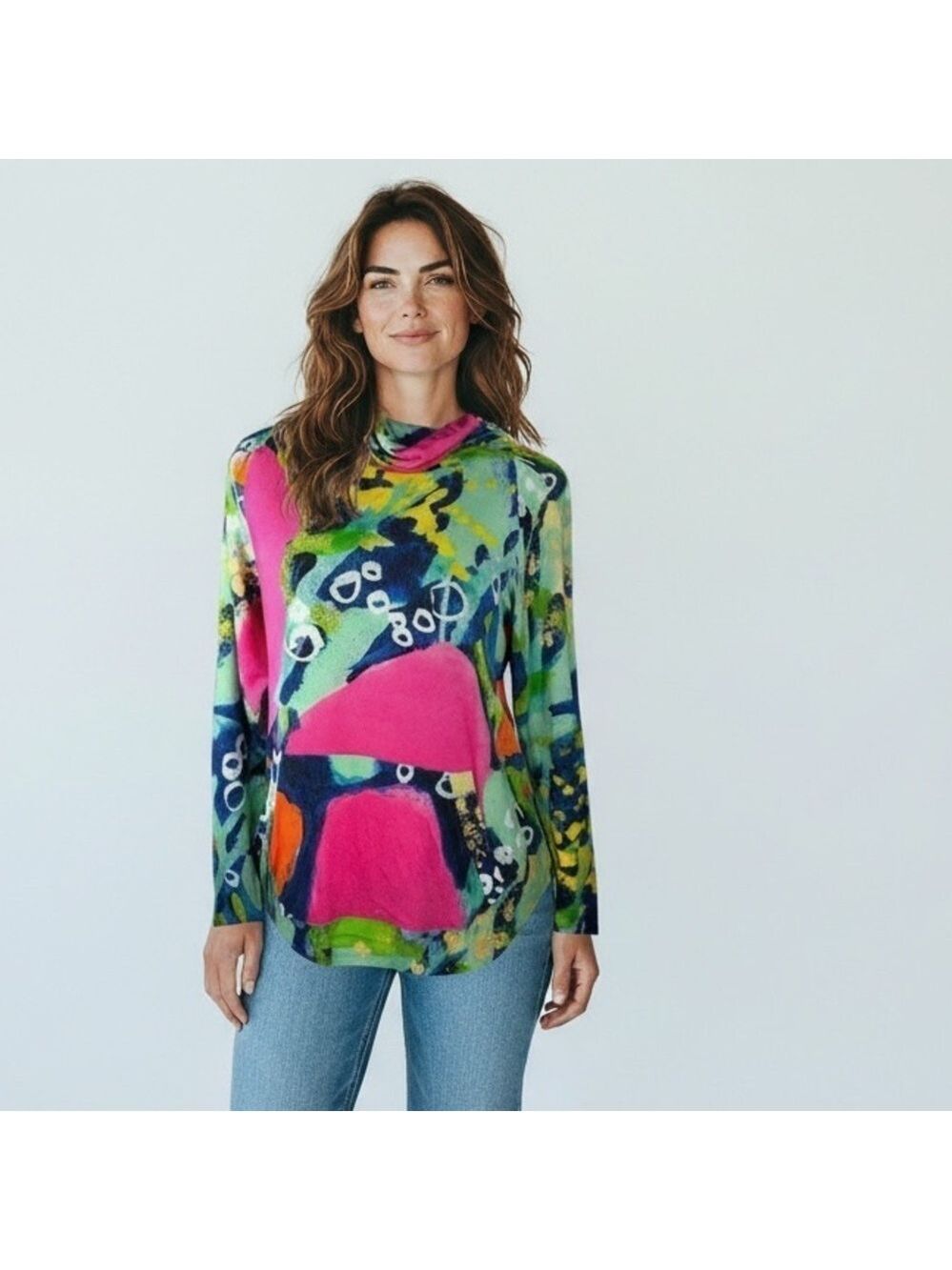 Claire Desjardins blouse turtleneck top wearable art abstract print size S